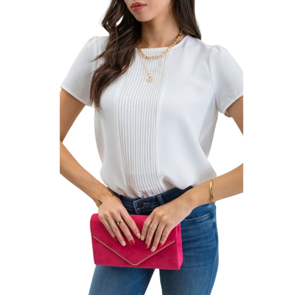 LAST ONE⚡ Pleated Short Sleeve Blouse in White Size L | Mine | NWT